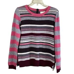 Lucy & Laurel NWT Merino Wool Pullover Sweater pink gray striped button back L